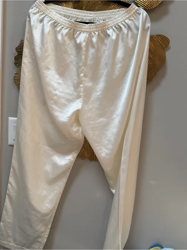 Vintage Christian Dior cream white satin medium pajama set 2 piece loungewear - Image 6