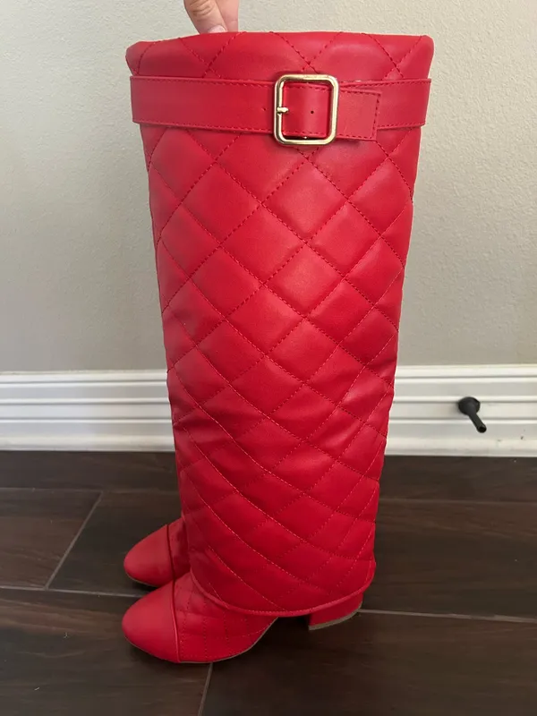 Red Knee High Boots size 6 new - Image 2
