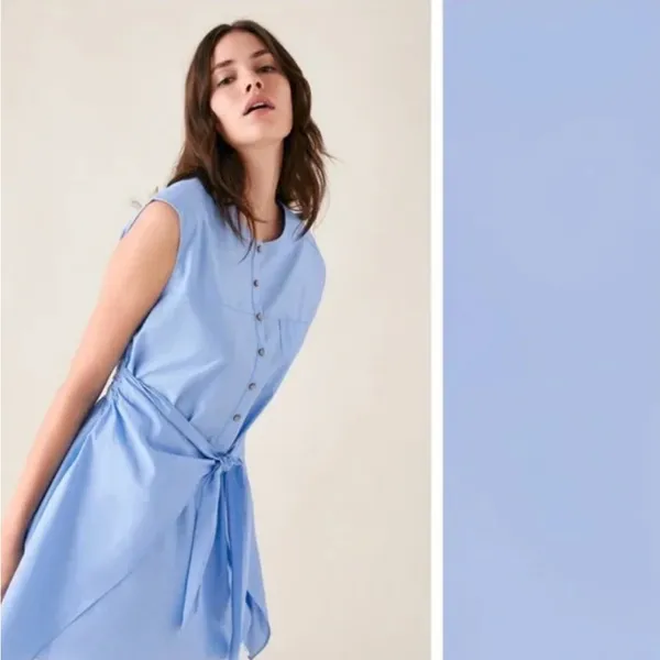 ZARA Knotted Tie Front Sleeveless Shirt Dress‎ Tunic Light Blue Size XS - Image 3