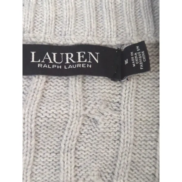 Lauren Ralph Lauren Light‎ Gray Cable Knit Zip Up Sweater Womens MED CabinCore - Image 9