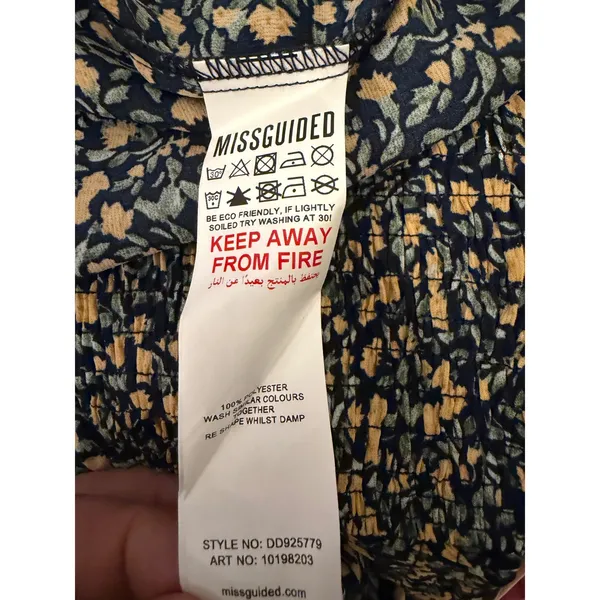 Missguided‎ Milkmaid Shirred Bust Mini Floral Dress Yellow Navy SZ 2 Cottagecore - Image 5