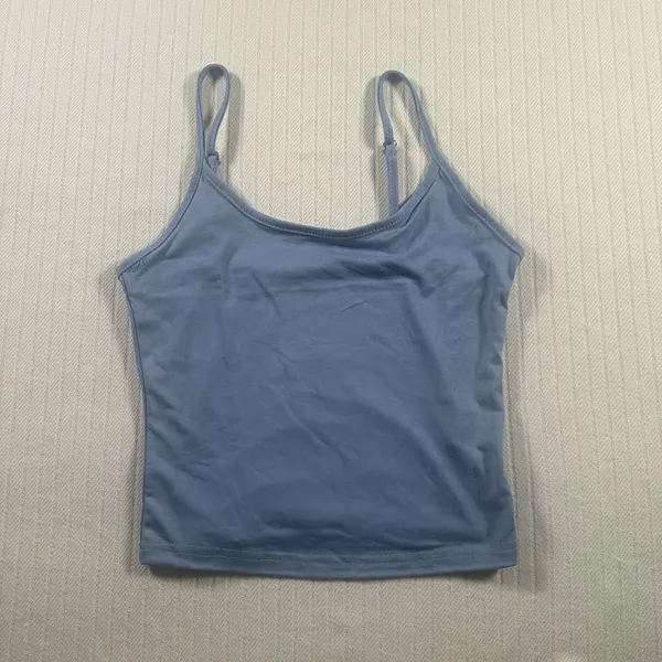 Basic Cami Tank Top Light Blue Scoop Neck Adjustable Straps Soft Fitted Women XS - Image 2