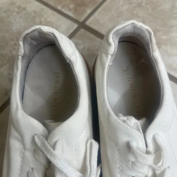 Jenni Kayne White Canvas Platform Sneakers Gum Sole Made in Portugal Size 38/8 - Image 3