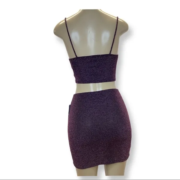 Just Polly Size Small New York Burgundy Shimmer Mini Skirt & Top Set. New W/Tag - Image 3