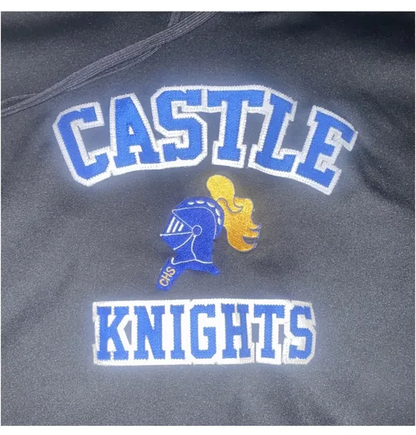 Jostens Castle Knights Black Pullover Hoodie Embroidered Logo Pockets Men L - Image 2