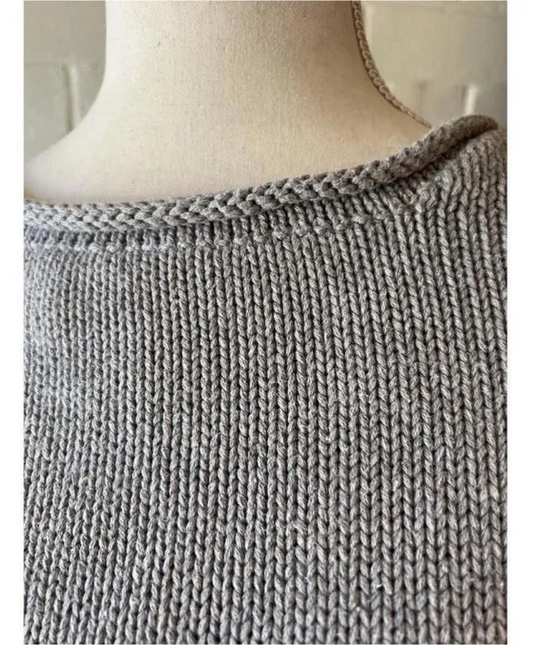 Cotton Rolled Neck And Sleeves Sweater Grey - Image 2