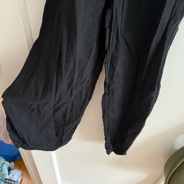 Hollister Black Button Wide Leg Cropped Jumpsuit Cotton & Linen Blend XS EUC - Image 2