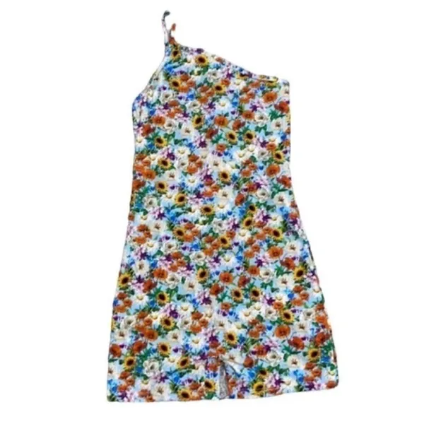 Zara One Shoulder Floral Print Shorts Romper(Size Medium) - Image 7