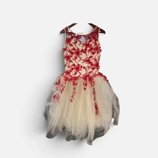 Red Floral Lace Tulle Dress Formal Party - Image 2