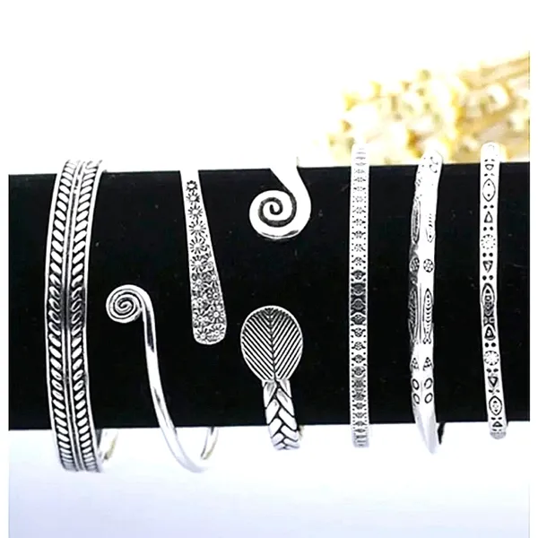Boutique NEW Unisex‎ Engraved Geometric 925 Sterling Silver Cuff Bracelet, Adjustable - Image 6