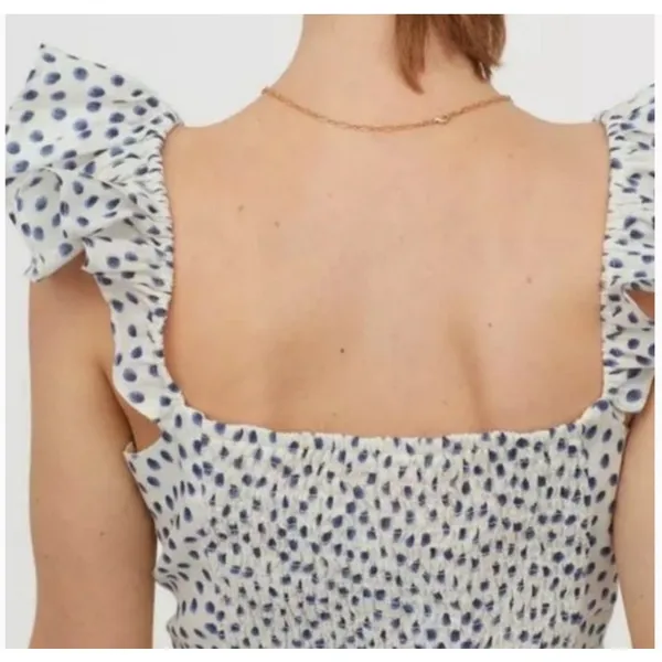 H&M Linen Blend Polka Dot Blouse White Lightweight‎ Summer Casual Chic Sz L - Image 10