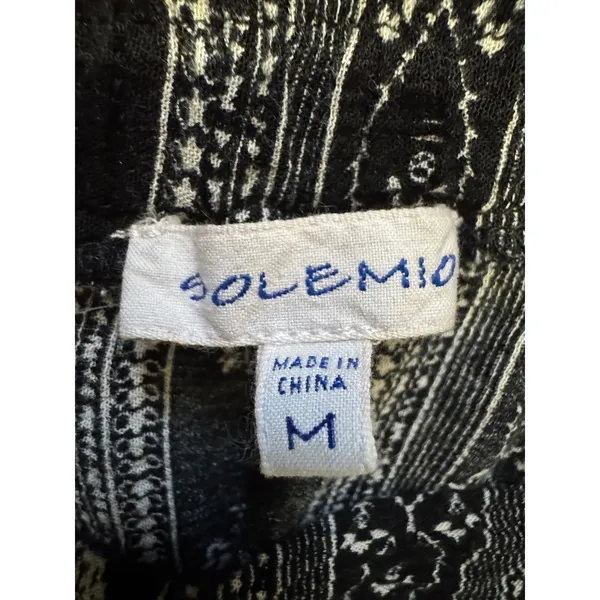 Bohemian Solemio Maxi Skirt M Black White Floral Striped Double Slit‎ Crochet - Image 5