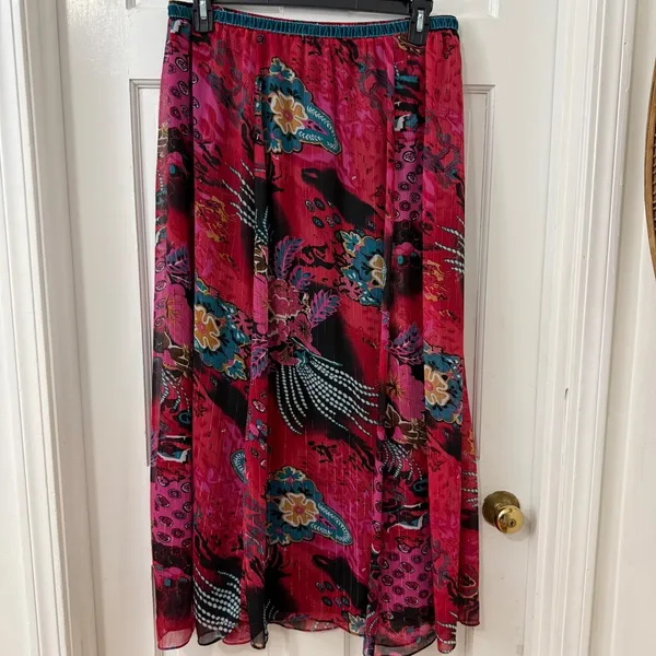 WD.NY‎ Boho Maxi Skirt Sz L Pink Artsy Velvet Waist Shimmer Gypsy Maximalist - Image 2