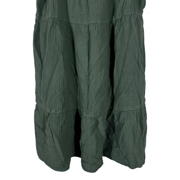 Beachlunchlounge Tiered Solid Mini Dress Green Boho Gauze Puff Sleeve Size M - Image 3