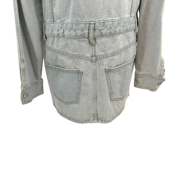 Zara Denim Short Mini Dress Light Wash Blue Long Sleeves Coverall Size Large‎ - Image 10