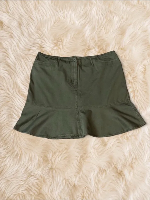 Ann Taylor LOFT Olive Green Cotton Flounce Mini Skirt Size 10 - Image 2