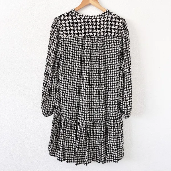 Anthro Maeve Margaret Houndstooth Tunic Ruffle Hem Long Sleeve Mini Dress - Image 8