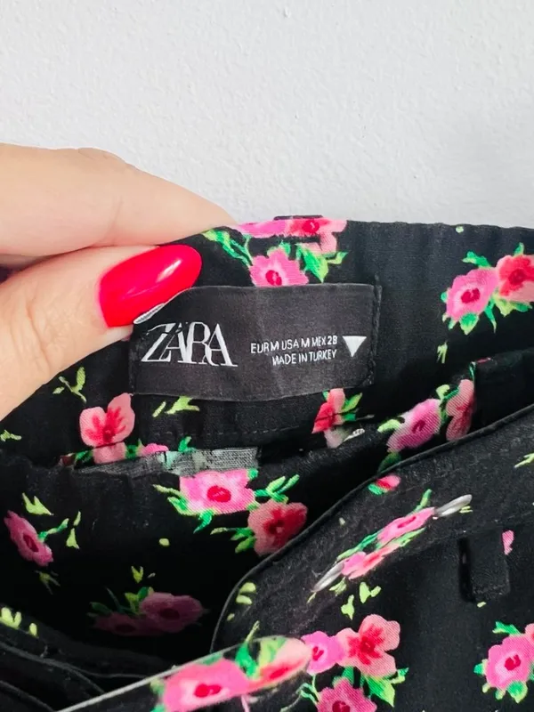 Zara Black Pink Ditsy Floral Belted Midi Skirt Romantic 90s - Image 3