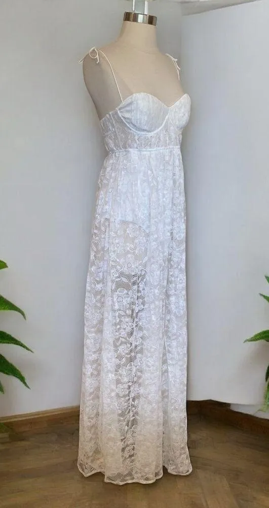 For Love & Lemons Lorena Lace Bodysuit Maxi Dress Bridal Coquette Size Small NWT - Image 6