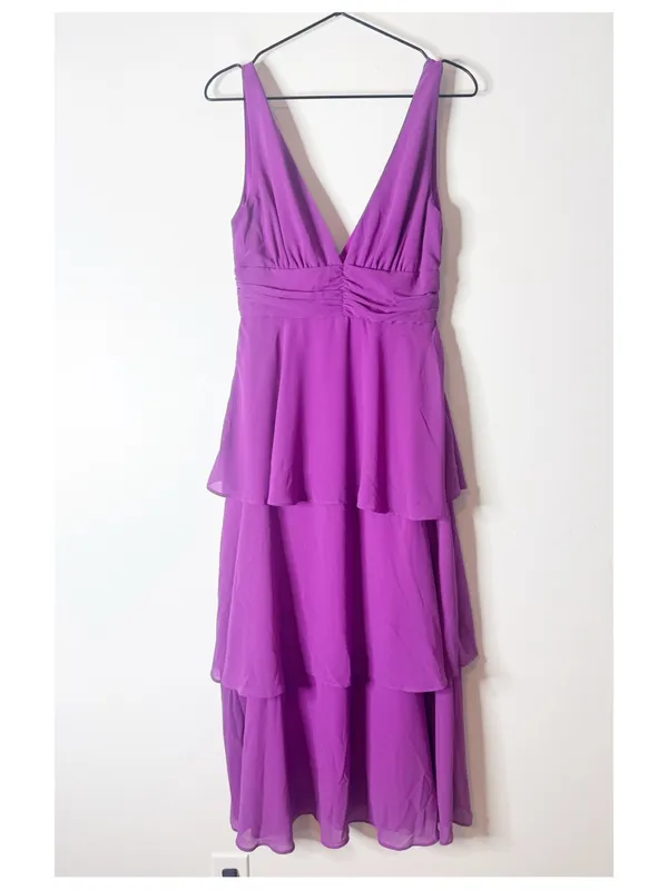 Lulus Celebration Time Purple Sleeveless Tiered Midi Dress purple small - Image 5