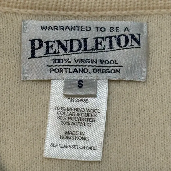Vintage Pendleton Cream Sweater w/ Black &Red Accents Size S. 100% Virgin Wool - Image 13