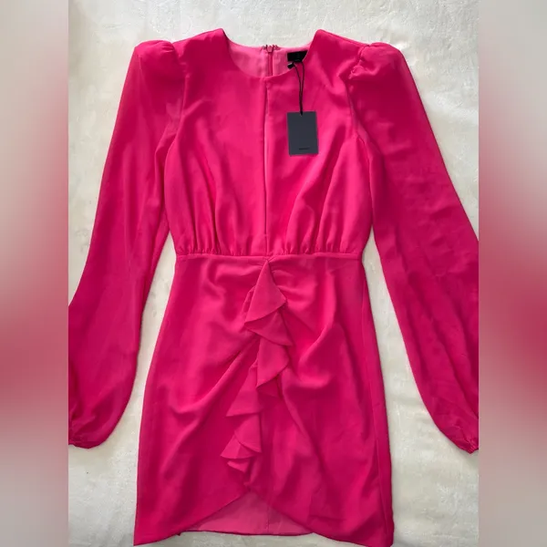 Revolve NBD Pink Sheath Dress with Bishop Sleeves and Plunge Neckline - Image 4