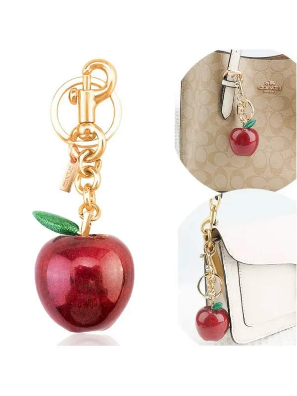 NEW Large Glitter Red Apple Keychain Bag Charm | Gold Hardware - Image 2