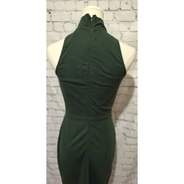 Zapelle dark green sleeveless midi sheath dress High Neck And Front Tie XS-2 - Image 5
