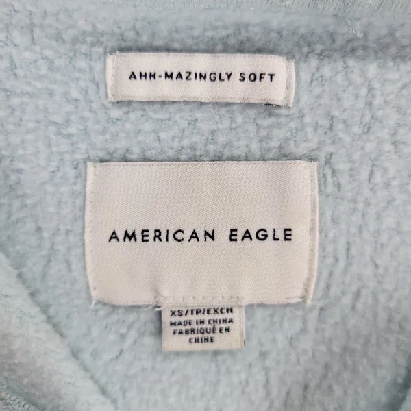 American Eagle Ahh Mazingly Soft Hoodie XS Blue Cropped Fleece Quarter Zip - Image 7