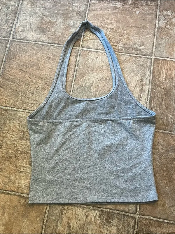 Gray Halter Neck Crop Tank Top Basic Size Small GUC - Image 2