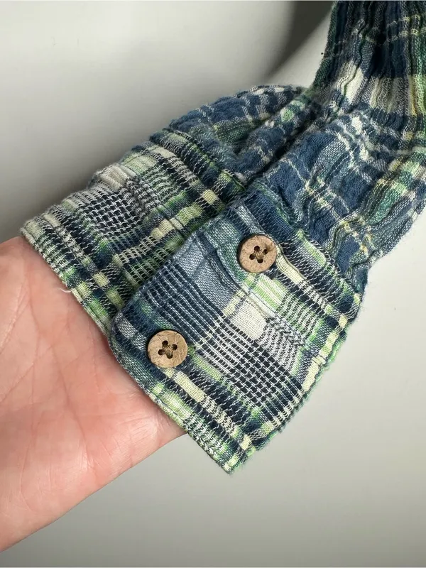 Free People We The Free First Bloom Plaid Tie Front Crop Shirt Blue Size Large - Image 6