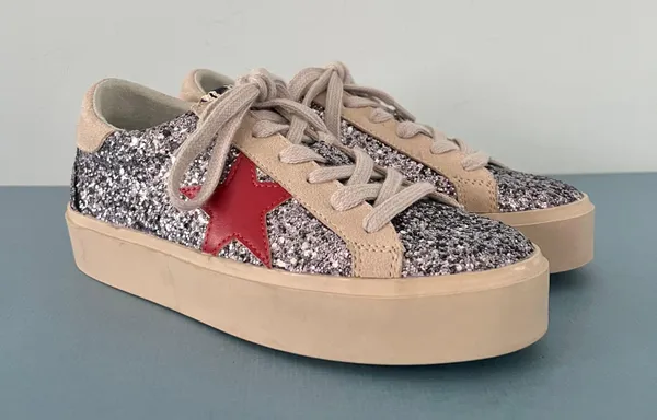 Shu Shop Reba Silver Glitter Star Platform Sneakers - Image 2