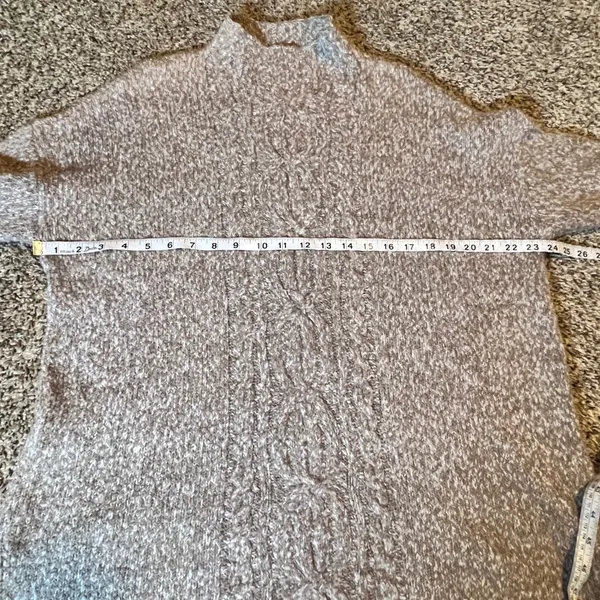 J. Jill Womens Medium Tan Boucle Cable Knit Mock Neck Sweater Marled Pullover‎ - Image 3
