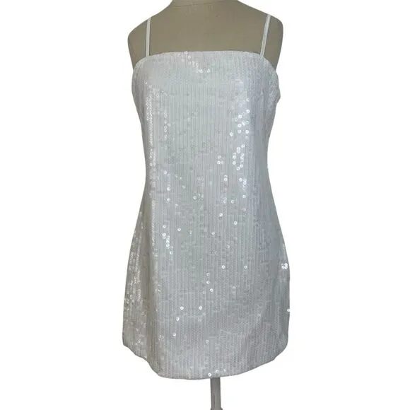 12th Tribe M Womens White Sequin Mini Dress Adjustable Straps Slip Lined Sexy EU - Image 2