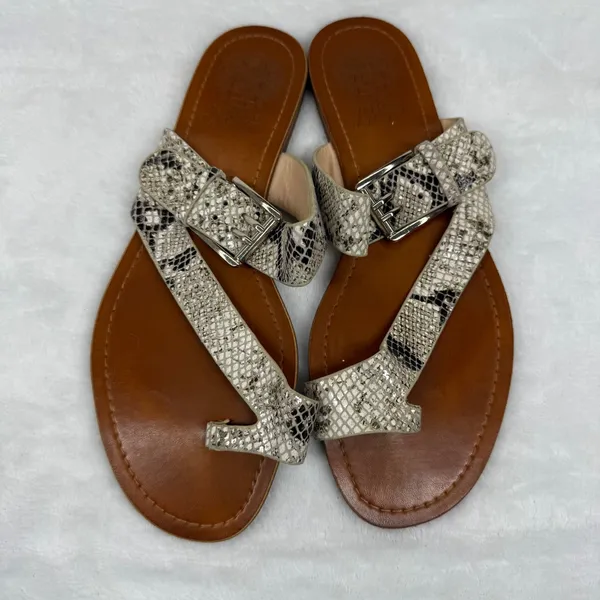 Vince Camuto VP-TADD Snakeskin Print Leather Thong Sandals Tan Cream Womens 7M‎ - Image 2