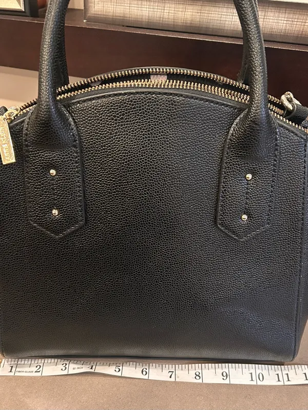 Anne Klein Structured Black Leather Top-Handle Satchel with Tassel Accent - Image 5
