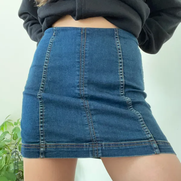 Free people dark denim wash modern femme mini jean skirt - Image 2