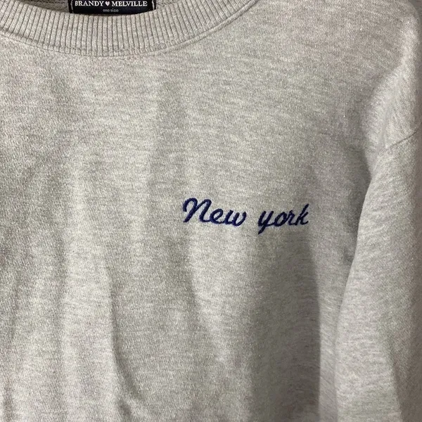 Brandy Melville New York Gray Crewneck Crop Sweater - Image 3