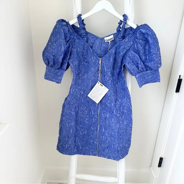GANNI Cold-shoulder cloqué mini dress Purple Size Small - Image 4
