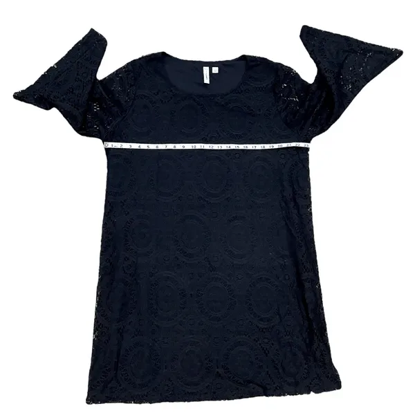 Tacera Black Knit Lace Dress Three-Quarter Sleeved - Image 4