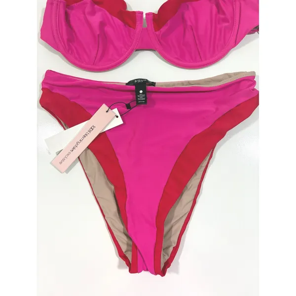 AQUA Swim Fuchsia Red Colorblock Underwire Bikini Set L FCH-1559H FCH-1623F - Image 9