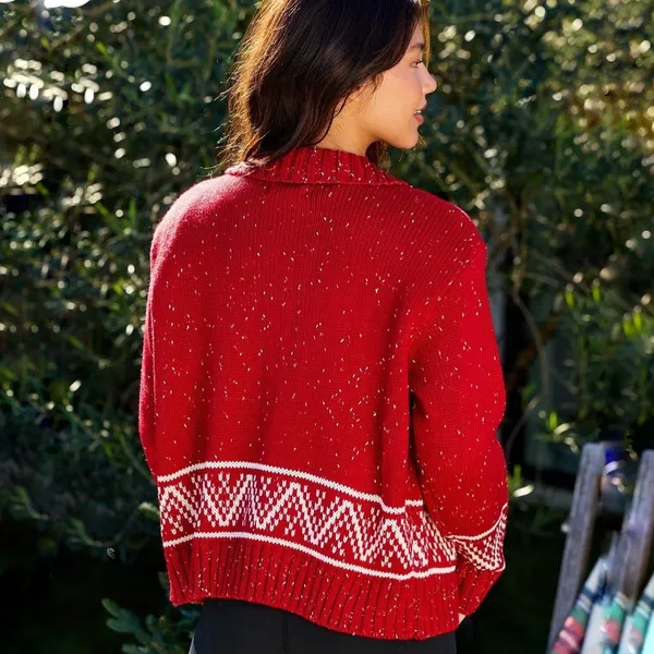 Magnolia Boutique Red White Moose Aztec Zip Sweater Cardigan Sz S NWOT - Image 12