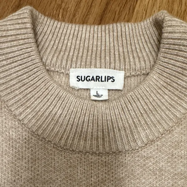 Sugarlips Large Oatmeal Beige Long Sleeve Sweater Cropped Pleated - Image 3