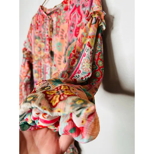 MISA Los Angeles Multicolored Metallic Split Neck Long Sleeve Elena Dress Size S - Image 7