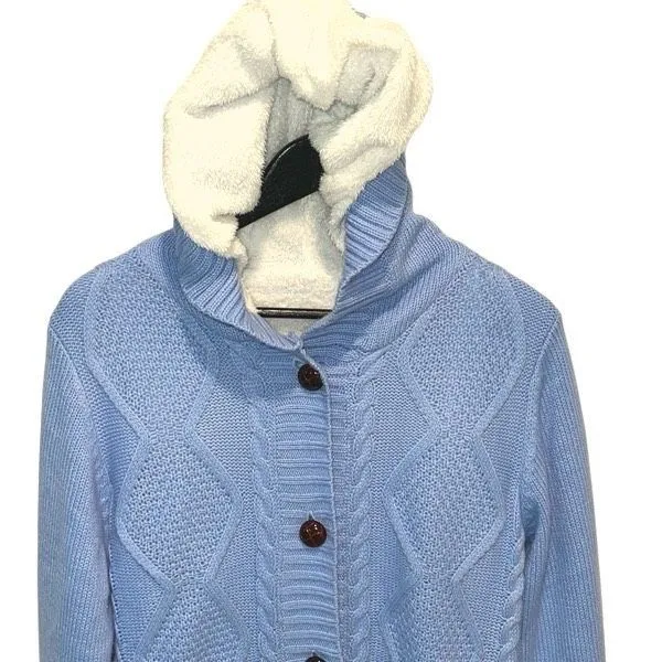 Women's Cardigan Sweater Knit Double Pocket Long Sleeve Hooded‎ Cardigan Outwear - Image 4
