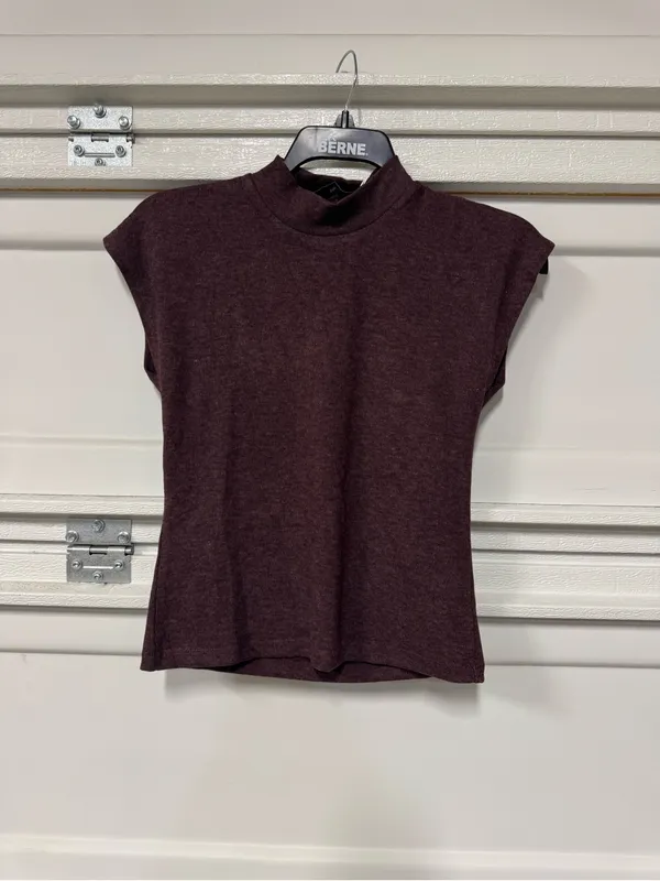 Mango HIGH COLLAR T-SHIRT Burgundy Small New - Image 5