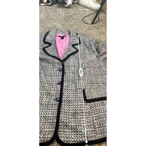 Lane Bryant Womens Plus Size 28‎ Tweed Blazer Multi Color Black Trim Pink Lining - Image 5