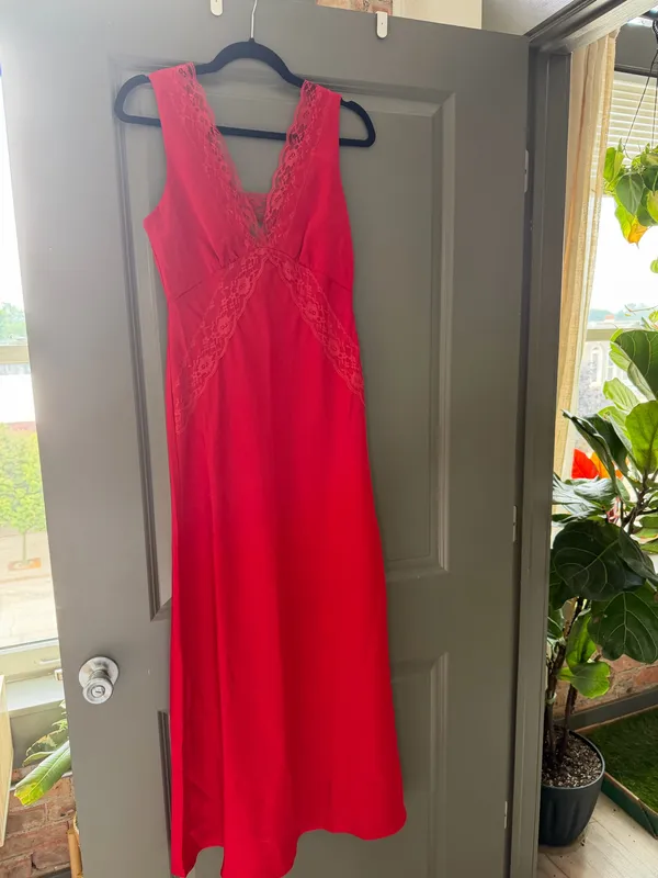 Red Satin Dress Size M - Image 2