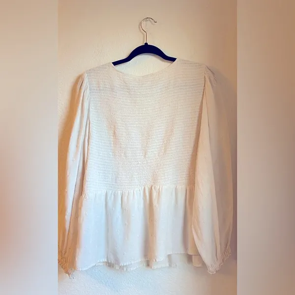 Long-Sleeve Smocked Embroidered Blouse - Image 4