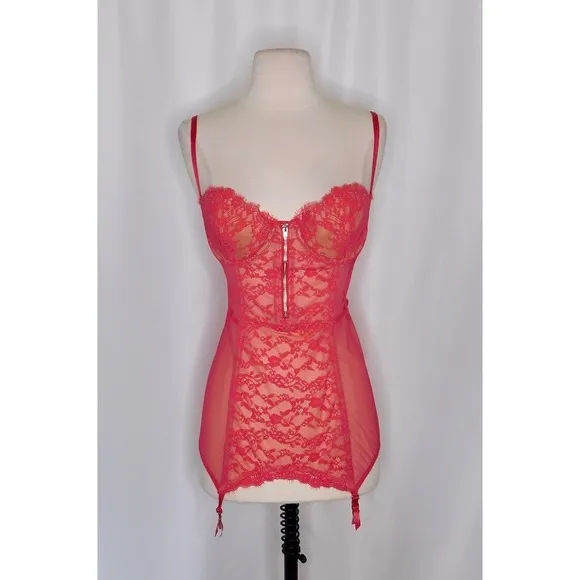 VICTORIA'S SECRET Barbie Hot Pink Lace Corset Bustier Garter Lingerie 34C‎ - Image 2